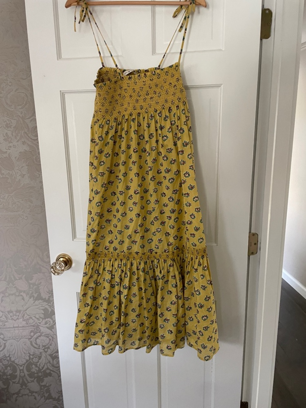 Yellow Floral Smocked Sun Dress Tory Burch M can fit upto a xl
